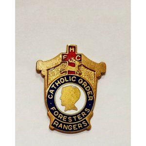 Vintage Catholic Order of Foresters Rangers Enamel Lapel Pin FHC Screw Back  1"